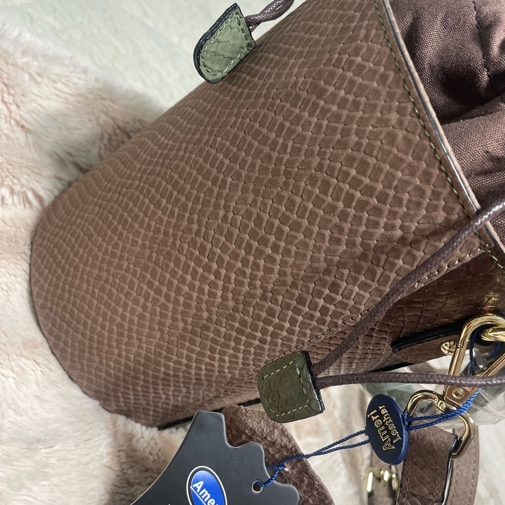 Ameri Leather Stylish Brown and Green Bucket Bag - Picture 3 of 16